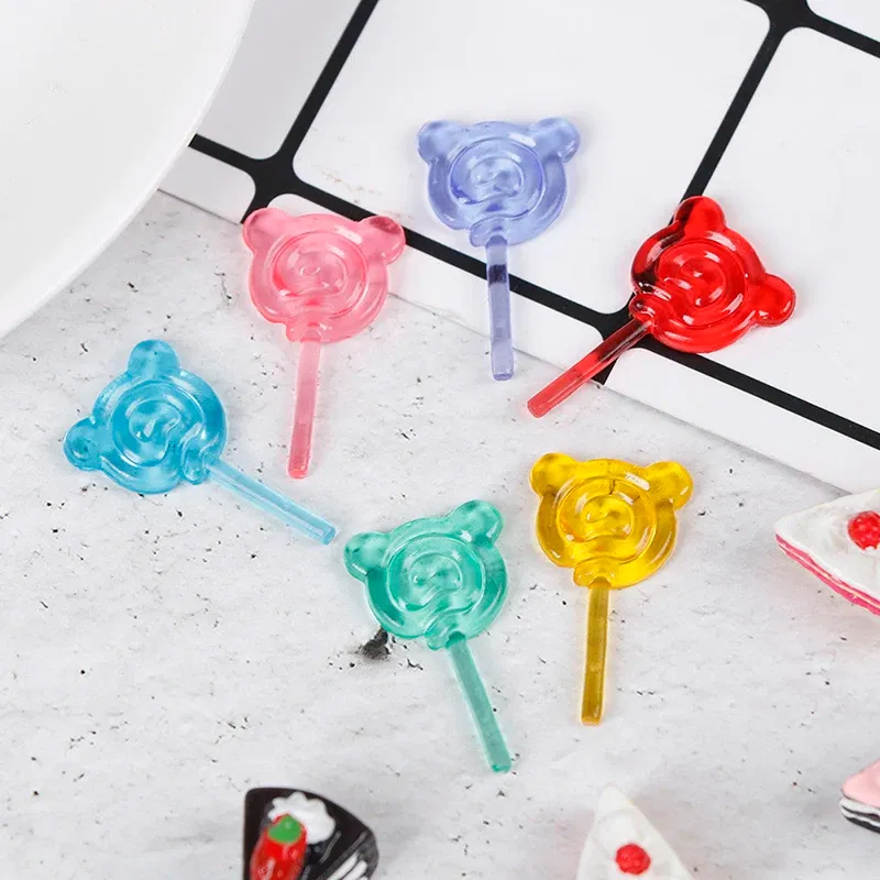 Color: Dark Khaki - 6Pcs 1:12 Scale Doll Accessories Bear Shape Lollipop Simulation For Dollhouse Miniature Toy Doll Mini Resin Food Kitchen Gift