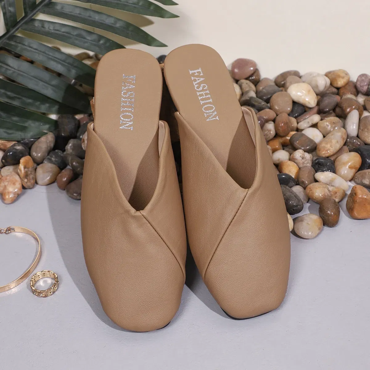 Color: black, Shoe Size: 39 - Fashion Slip on Mules Big Size 43 Flat Slippers 2024 Summer Women Flat Casual Outdoor Square Toe Shoes Ladies Slippers