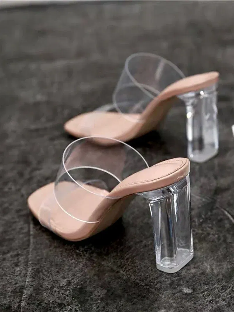 Color: black, Shoe Size: 35 - Summer Women Pumps Sandals PVC Jelly Slippers Open Toe High Heels Women Transparent Perspex Slippers Shoes Heel Clear Sandals