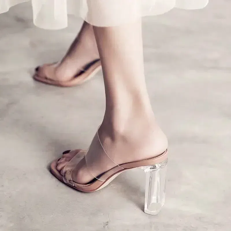 Color: black, Shoe Size: 35 - Summer Women Pumps Sandals PVC Jelly Slippers Open Toe High Heels Women Transparent Perspex Slippers Shoes Heel Clear Sandals