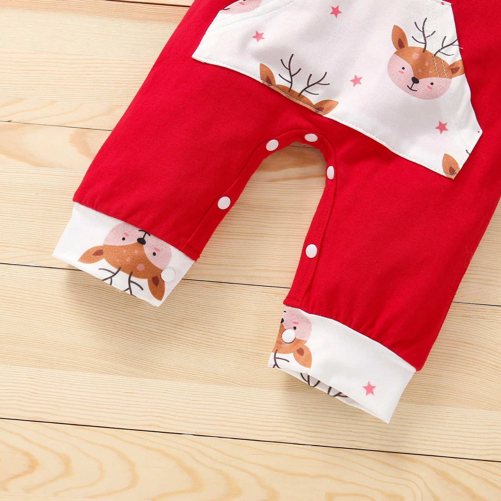 Color: Red, Kid Size: 12M - Autumn Baby Girl Deer Print Christmas Jumpsuit Long-Sleeved Front Patch Pocket Hooded Jumpsuit