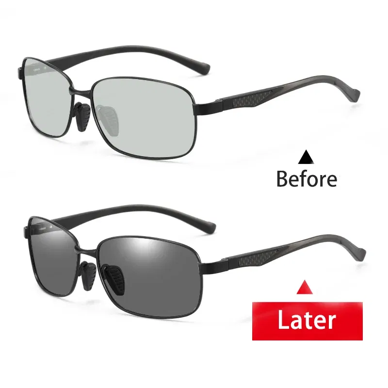 Lenses Color: WHITE, Frame Color: Gold - Myopia Photochromic Sunglasses Diopter Polarized Driving Goggle Men Chameleon Change Color transition Prescription Sun Glasses