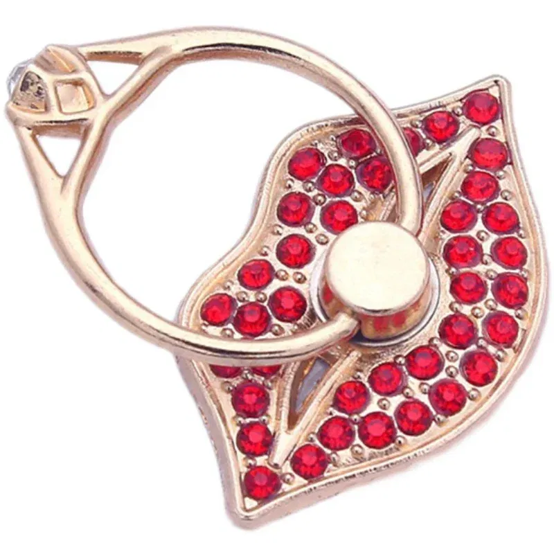Color: Pink - Lip Phone Holder Metal Diamond-studded Ring Holder Red Lips Ring Holder OPPO VIVO Cellphone Holder Universal