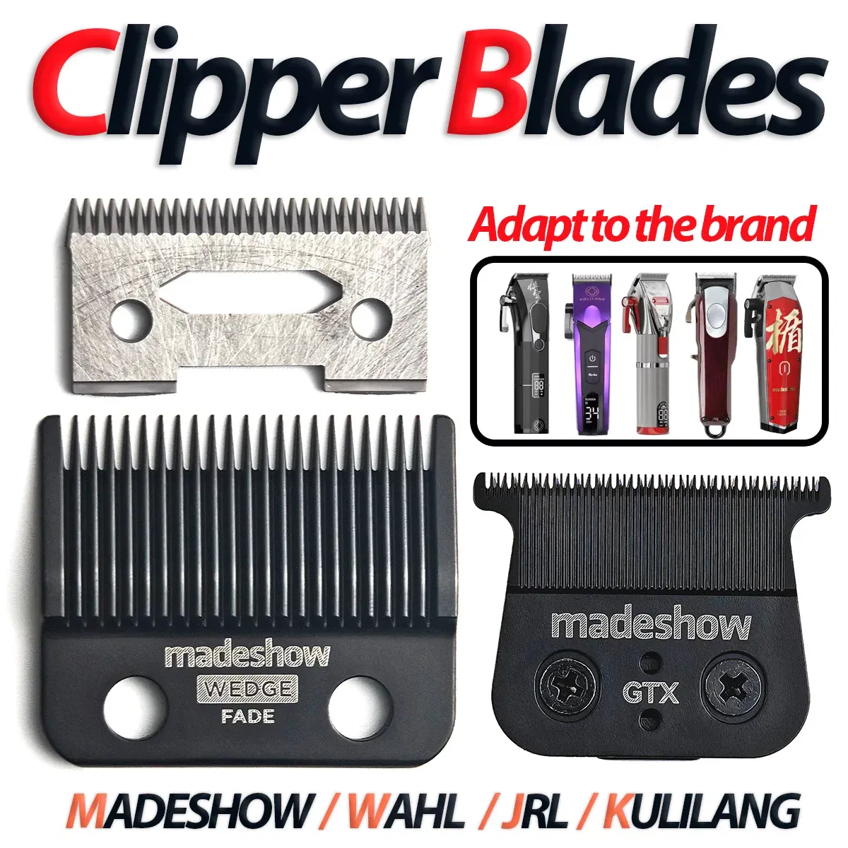Color: Blue - Madeshow KULILANG M5F M10 R66 R77F Original Ultra Thin Fade Blade Hair Clipper Wedge Cutter Head Trimmer Replacement Accessory