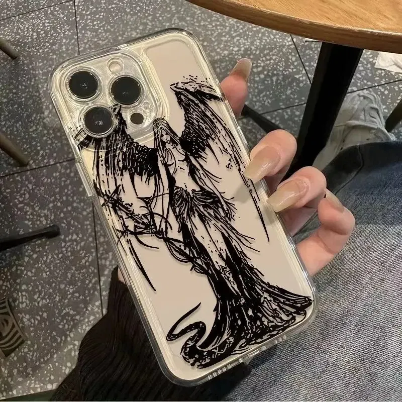 Color: Beige, Material: Polyester - luxury bloodsacrifice Black Angel Death demon Phone Case For iPhone 15 14 13 12 11 Mini Pro Max XR XSMax 7 8 Plus SE Clear Cover