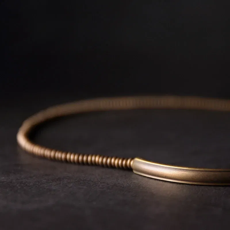 Length: 18cm - Metallic Copper Lava Stone Handmade Bracelet Multi Row Jewelry For Men Women Rock Street Hardwear Original Design Bangle