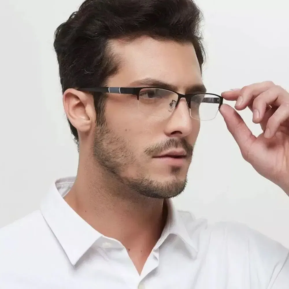 Frame Color: WHITE, Eye Prescription: +150 - Metal Anti-blue Light Reading Glasses Farsighted Eyeglasses Men Business Eyewear Diopter 0 +1.0 +1.5 +2.0 +2.5 +3.0 +3.5 +4.0