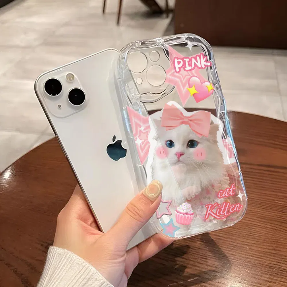 Color: black, Material: Artificial Leather - Cute Kitten Phone Case for iPhone 15 14 13 12 11 Pro Max XR XS X 7 8 Plus Mini SE Clear Cat Mobile Case