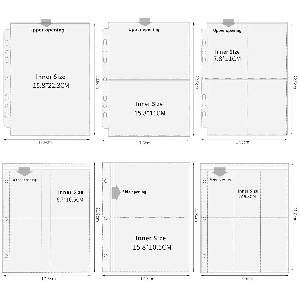 Color: Dark Grey - A5 3/7 Ring Photocards Binder Sleeve 1/2/4/6 Pockets Clear Acid Free 6x4 Photo Album Refill Pages Trading Card Postcard Sleeve