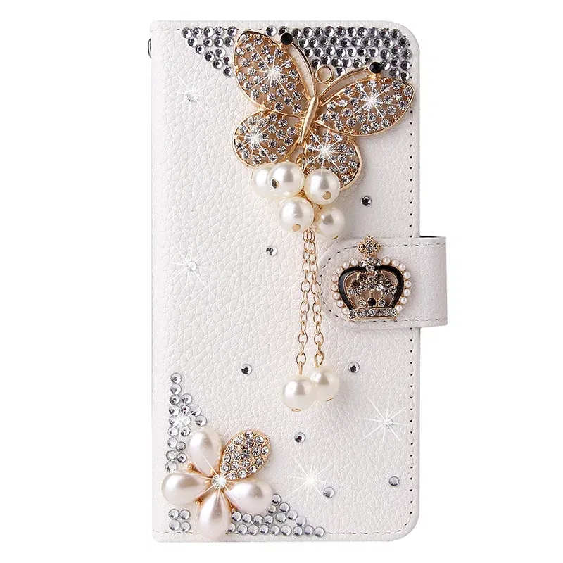 Color: Beige, Material: POLYESTER - Flip Glitter Case For Samsung Galaxy S25 Ultra S24 FE S23 S22 S21 S20 Plus A35 A55 A16 A14 A15 A34 A54 Leather Cover Case