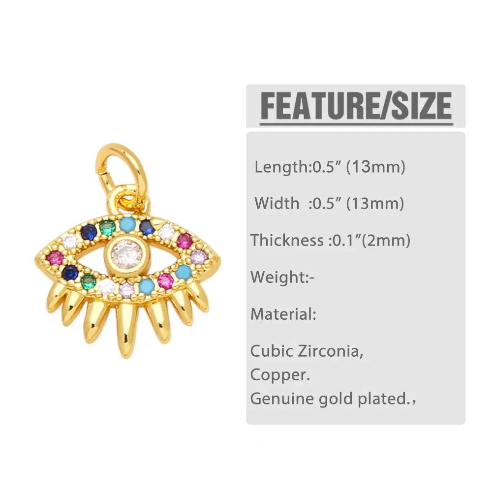 Metal color: Rhodium Plated - OCESRIO Multicolor Little Turkish Eye Bracelet Earring Charm Copper Gold Plated CZ Evil Eye Jewelry Making Supplies chma180