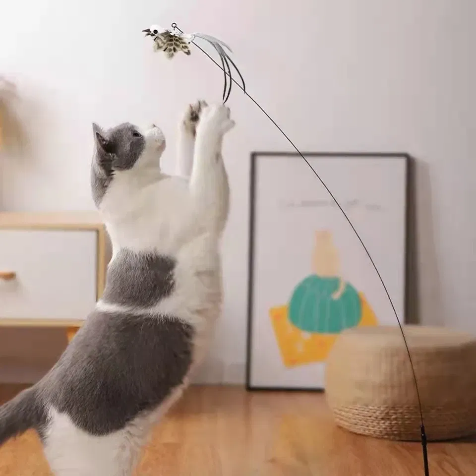 Color: Navy Blue, Ships From: CHINA - Simulation Bird Interactive Funny Cat Stick Toy Furry Feather Bird With Bell Sucker Cat Stick Toy Kitten Playing Pet Accessories