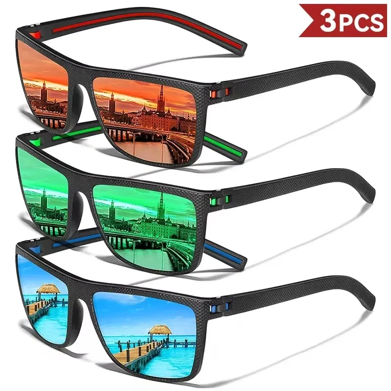 Lenses Color: dark green - 2/3PCS Amazing Men Polarized Sunglasses Unisex UV400 Glasses Fishing Goggles Outdoor Sport Eyewear for Driving Fishing Cycling