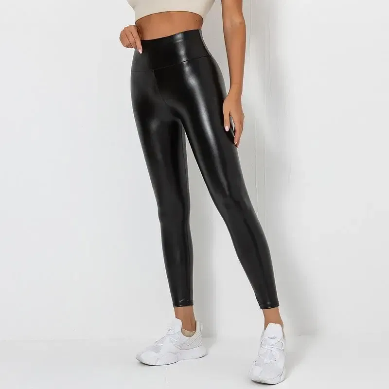 Color: Blue, Size: S - PU Leather Leggings Women Sexy Scrunch Butt Leggings Girls Faux Leather Pants High Waist Push Up Casual Leggings 6 Color