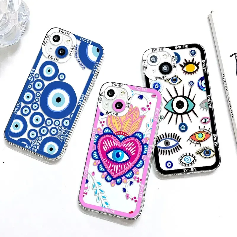 Color: Blue, Material: PP - Blue Evil Eye Phone Case For Samsung Galaxy S10 S20 S21 S22 S23 S24 FE Plus Ultra Note 20 Transparent TPU Case