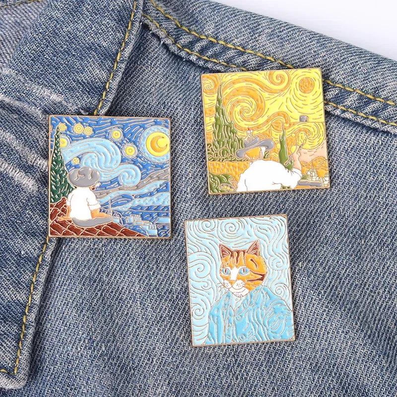 Metal color: Antique Copper Plated - Van Gogh Oil Painting Brooch Van Gogh Brooch Galaxy Brooch Star Moon Sunflower Brooch Art Brooch Van Gogh Lapel Pin