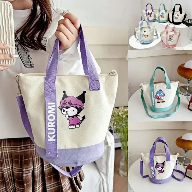 Color: Brown - Sanrio Hello Kitty Kuromi Canvas Shoulder Bag Kawaii Anime Print Lightweight Crossbody Purse for Girl