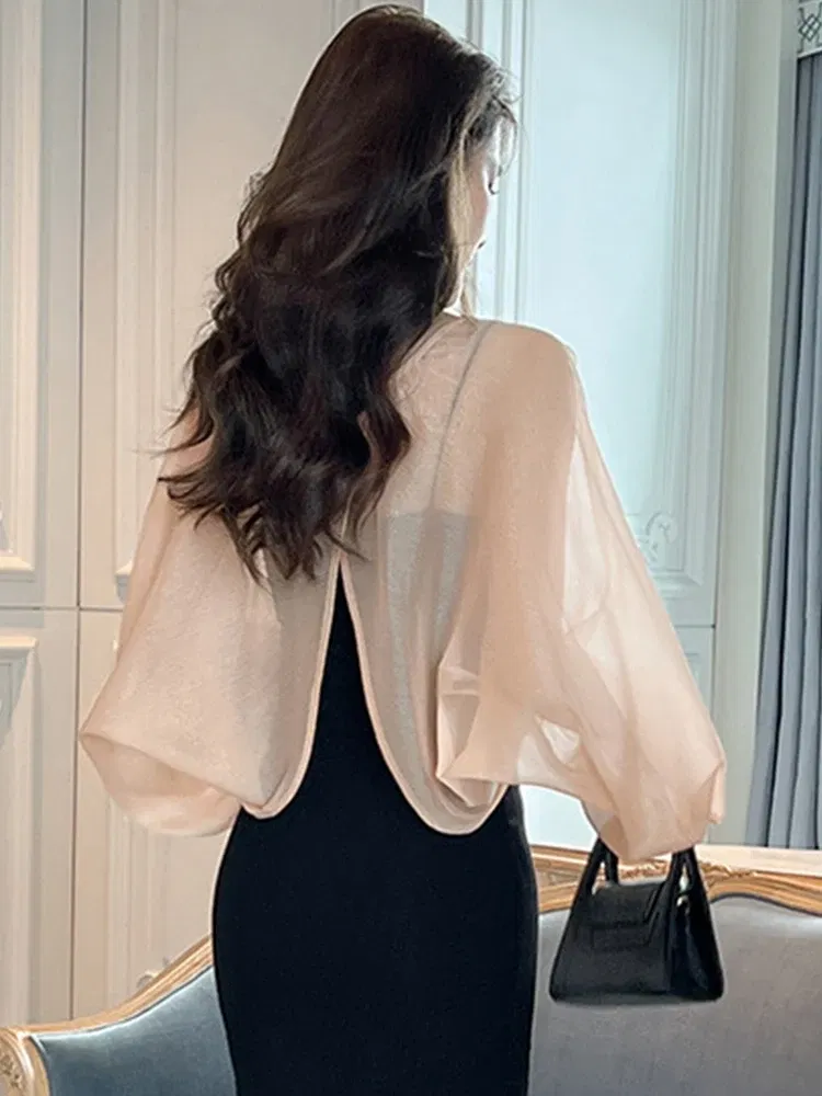 Color: Pink, Size: S, Ships From: CN - 2023 Elegant Chic Sunscreen Tops Women's Summer Thin Cardigan Coat Light Thin Long Sleeve Back Slit Outwear Sheer Loose Jackets