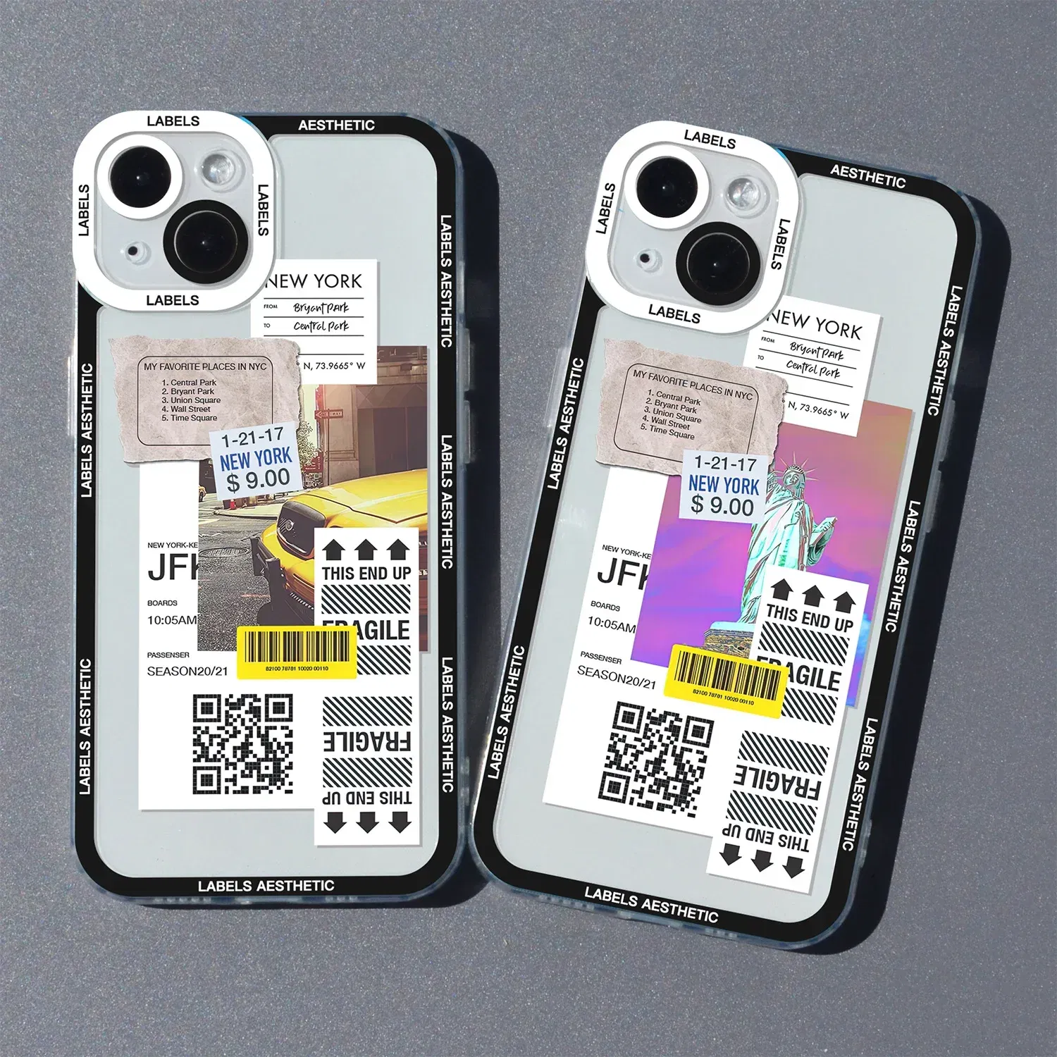Color: black, Material: PU - Mix Labels Aesthetic Stickers Collage Phone Case For iPhone 16 15 14 13 12 11 Pro Max Mini XS X XR SE 7 8 Plus Clear Soft Cover
