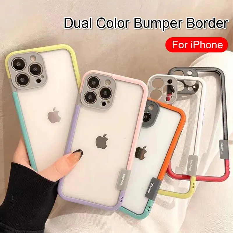 Color: Blue, Ships From: CHINA, Material: Genuine Leather - Better Heat Dissipation Dual Color Bumper Border Soft Phone Case For iPhone 17 16 15 14 13 12 11 Pro Max 7 8 Plus XS XR