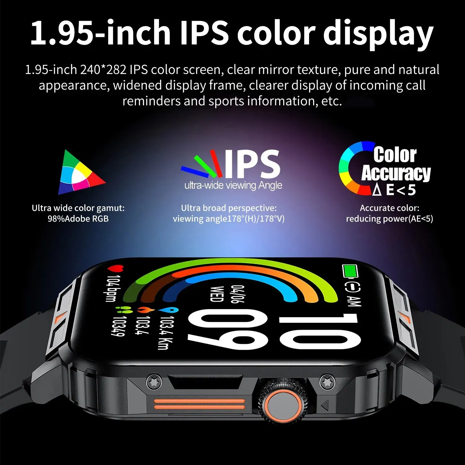 Color: WHITE - MISIRUN Outdoor Sports Smart Watch 1.95" HD Screen Bluetooth Call Smartwatch Health Monitoring IP68 Waterproof Fitness Tracker