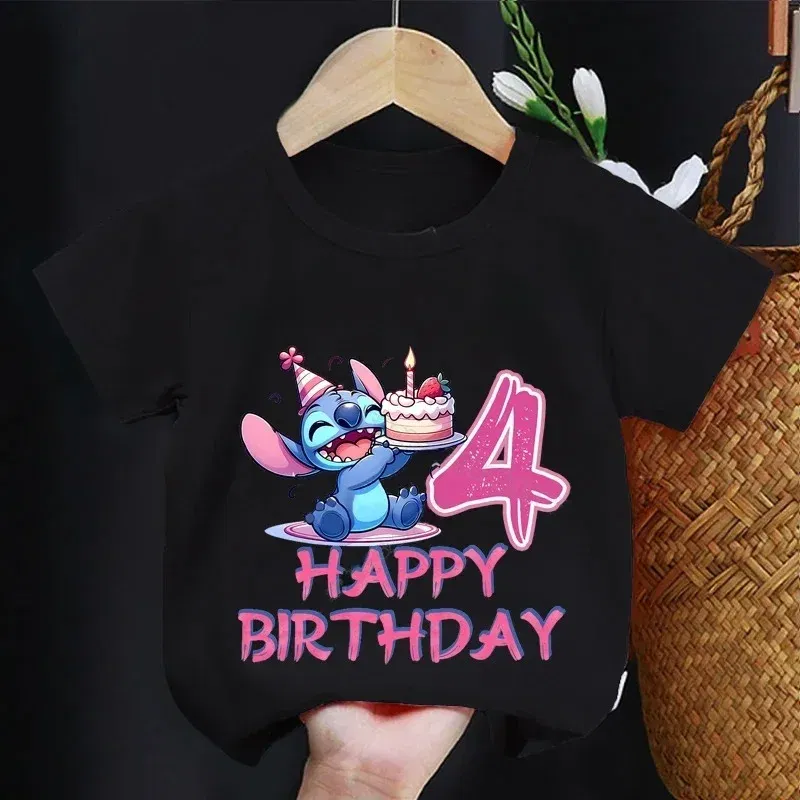 Color: green, Kid Size: 3M - Lilo Stitch Children T-shirt Birthday 3-10 Years Boy Girl Clothing Summer Cartoon Print Tshirt Short Sleeve Cotton Top Baby Tee