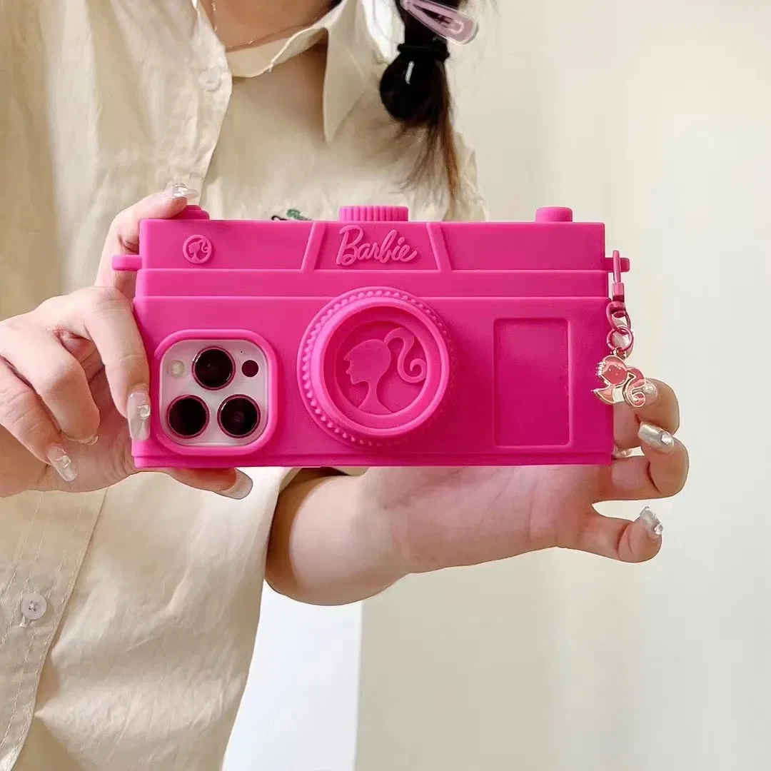 Material: plastic, Color: Beige - Pink Camera Case For iPhone 15 14 13 12 11 Pro Max Kawaii Fashion Case Fashion Pendant Cute Girl