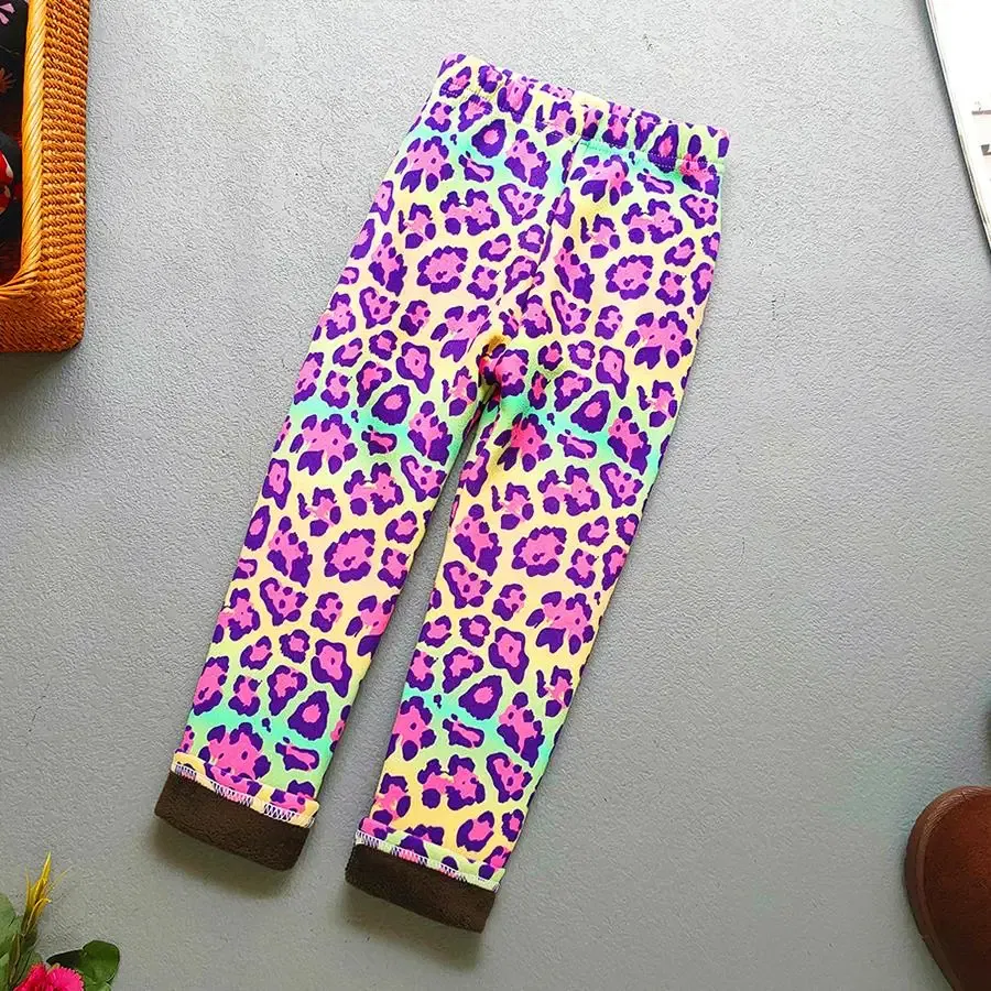 Color: Orange, Kid Size: 11 - Autumn Winter Print Flowers Thick Warm Kids Toddler Baby Girls Leggings Children's Pants