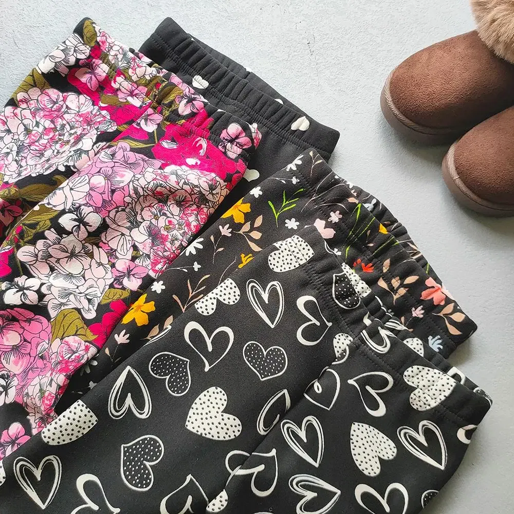 Color: Orange, Kid Size: 11 - Autumn Winter Print Flowers Thick Warm Kids Toddler Baby Girls Leggings Children's Pants