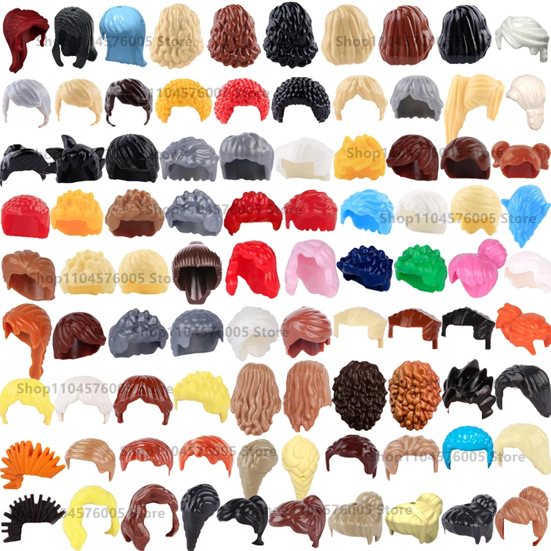Color: Clear - MOC Brown Hair Building Blocks City Figures Body Creative Accessory Blond Gold White Parts DIY Hats Mini Bricks Assemble Toy S04