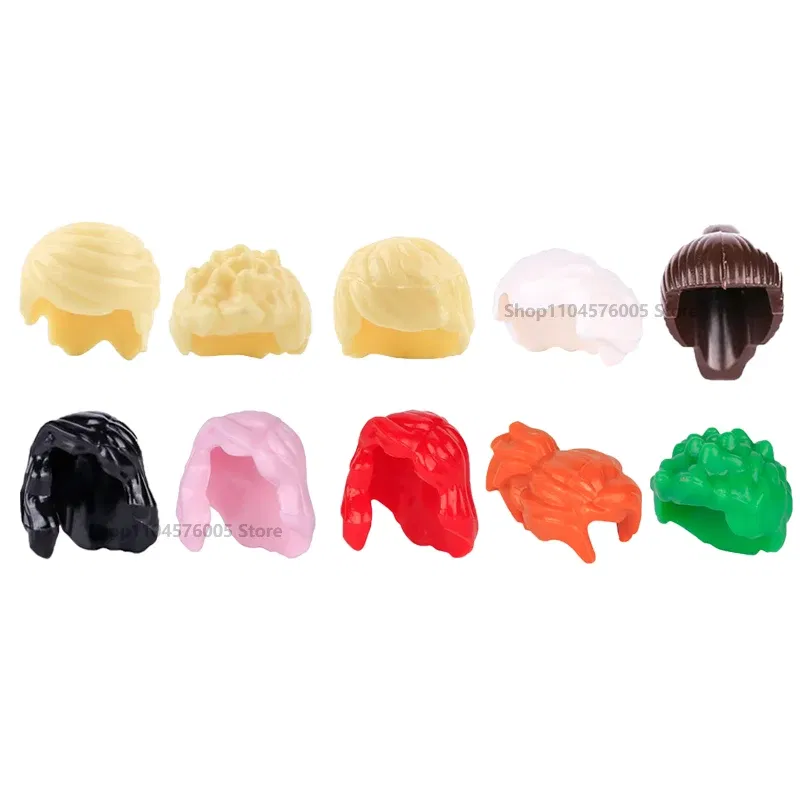 Color: Clear - MOC Brown Hair Building Blocks City Figures Body Creative Accessory Blond Gold White Parts DIY Hats Mini Bricks Assemble Toy S04