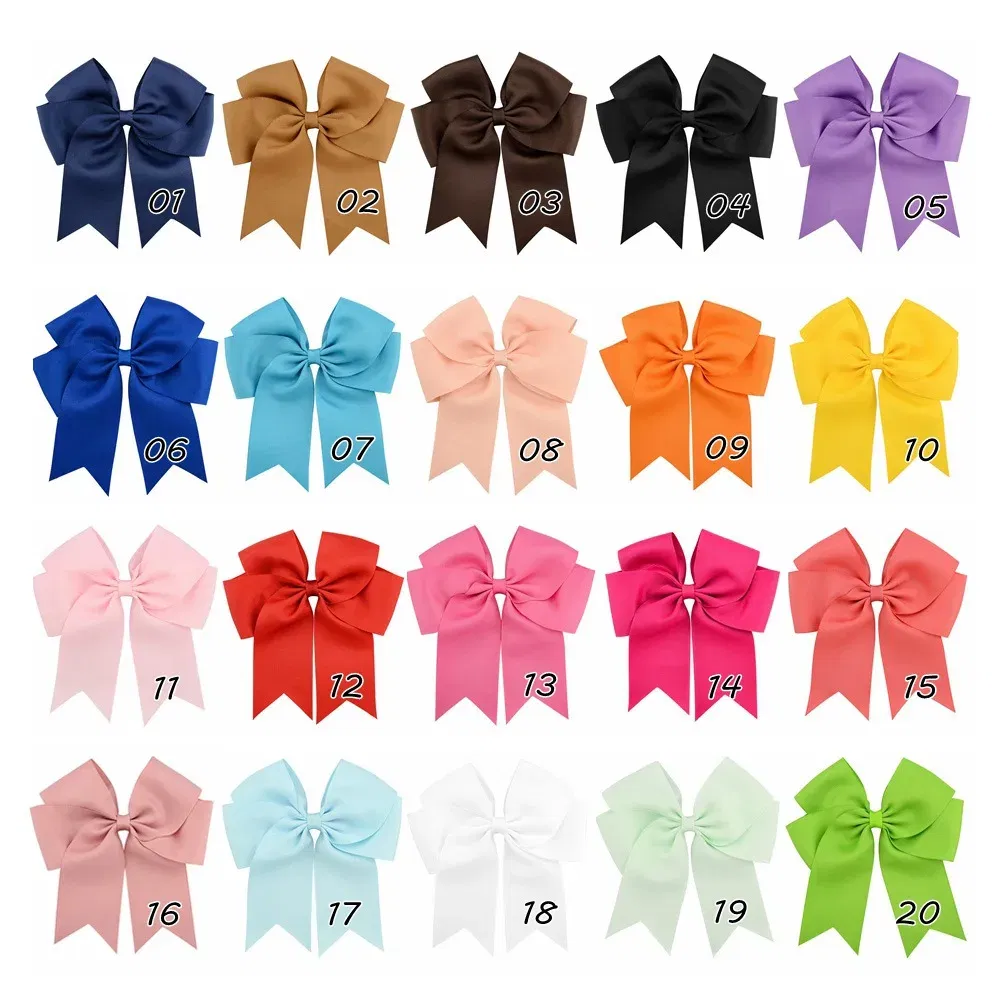 Color: Brown - 6 Inches Colorful Elegant Hair Bows With Clip Kids Girls Grosgrain Ribbon Hair Clip Hairgrips Headwear Baby Hair Accessories
