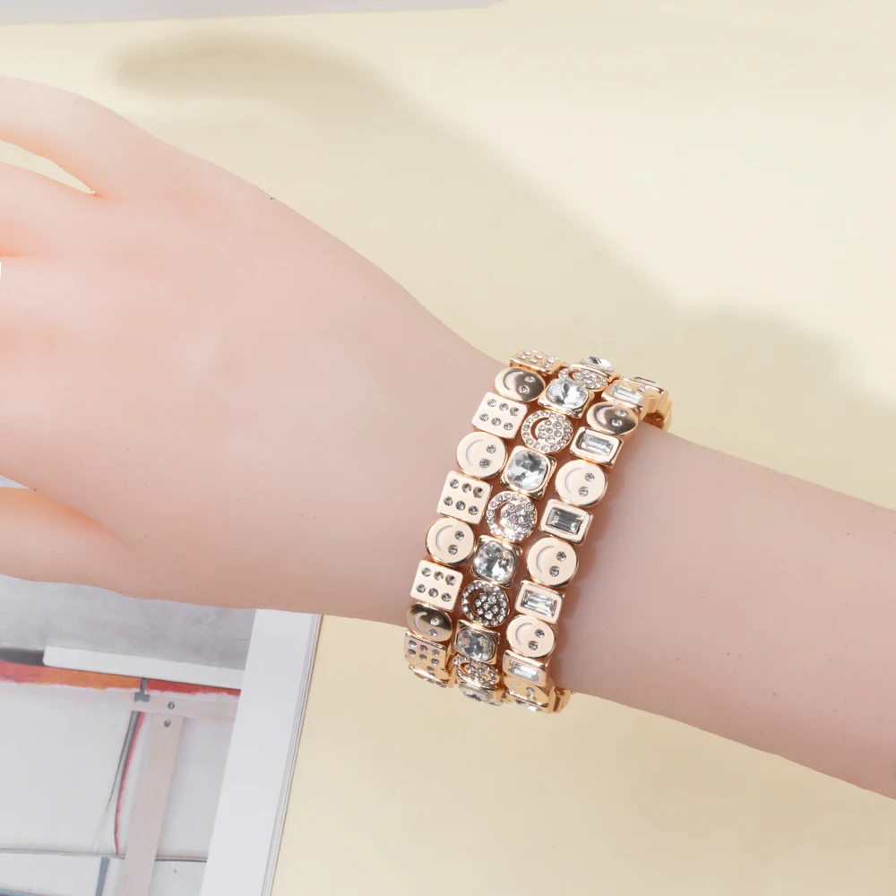 Metal Color: Blue Zinc Plated, Ships From: CHINA, Diameter: 50-52mm - 2024 New Rhinestone Happy Bangle For Women Diamond Hand Accessory