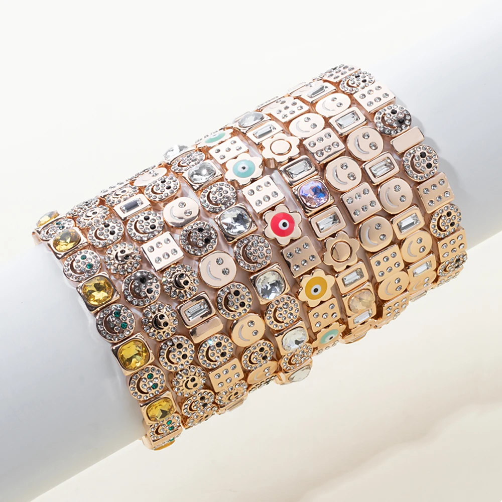 Metal Color: Blue Zinc Plated, Ships From: CHINA, Diameter: 50-52mm - 2024 New Rhinestone Happy Bangle For Women Diamond Hand Accessory