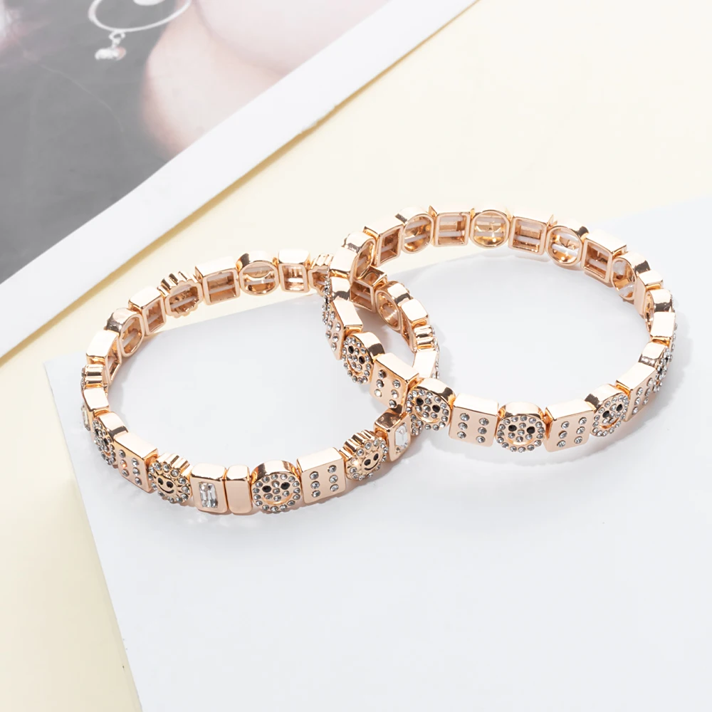Metal Color: Blue Zinc Plated, Ships From: CHINA, Diameter: 50-52mm - 2024 New Rhinestone Happy Bangle For Women Diamond Hand Accessory