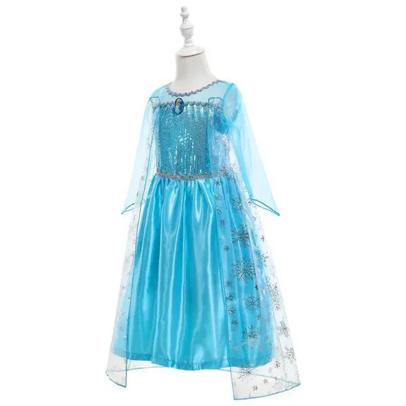 Color: green, Kid Size: 5 - Disney Girls Cospaly Snow Queen Elsa Costumes Kids Carnival Party Prom Gown Robe-Playing Children Clothes Frozen Princess Dress