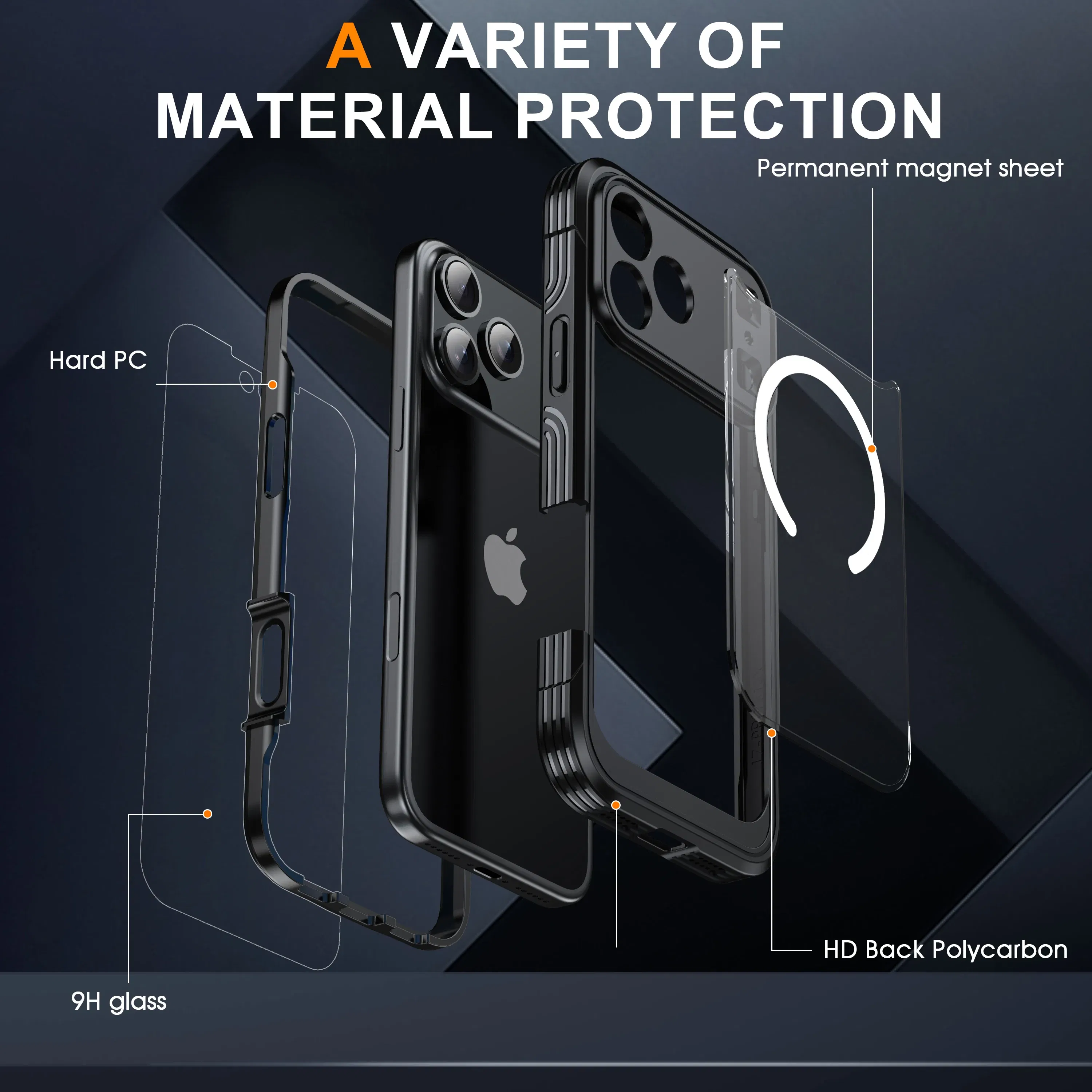 Color: Orange, Compatibility by Model: iPhone Air - Shellbox-For iPhone17promax/17Air phone case, drop-resistant, ultra-thin transparent magnetic, scratch-resistant and wear-resist