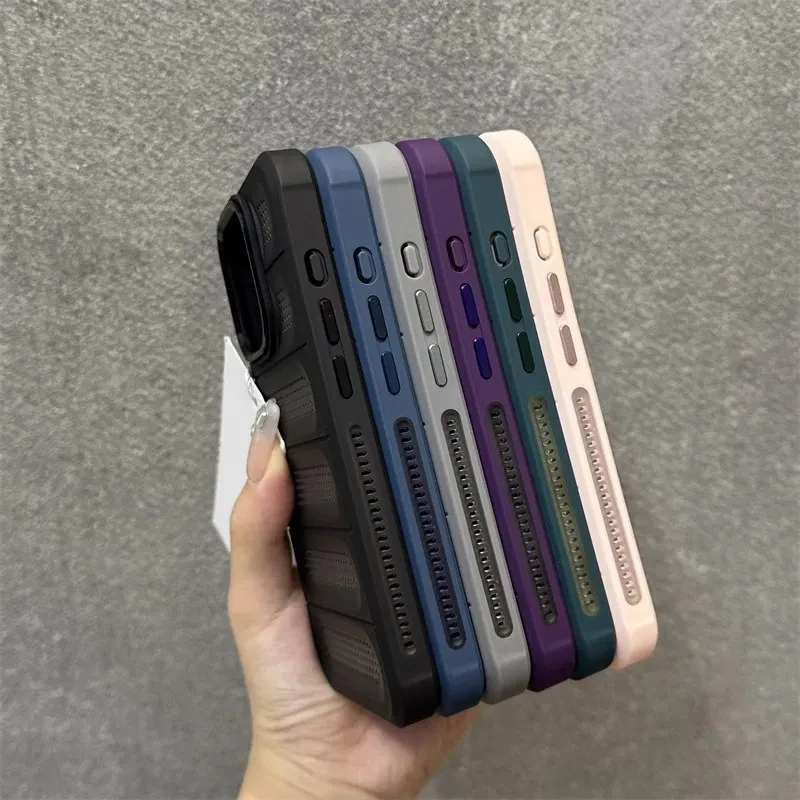 Breathable Heat Dissipation Mesh Case For ApplePhone 15 14 13 12 11 Pro Max Plus Matte Cooling Metal Lens Ring Hard Bumper Cover