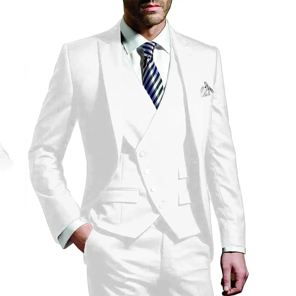 Color: GRAY, Size: M, Ships From: CHINA - White Men Wedding Suits Groom Wear Peak Lapel Wedding Groom Tuxedos Business Party Suit 3 Pieces (Jacket+Vest+Pant?‰Costume Homme