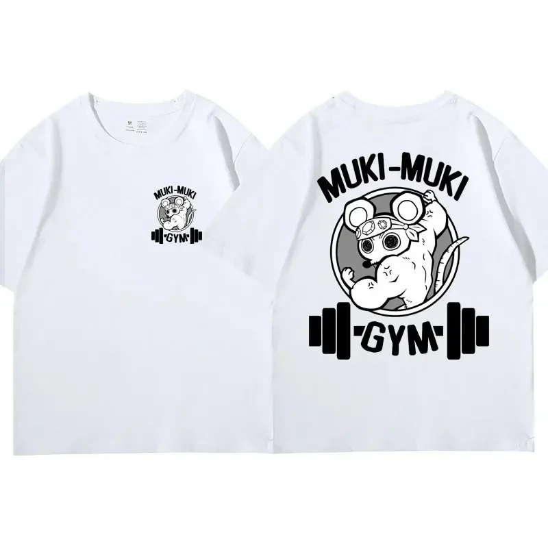 Color: Beige, Size: L - Anime Demon Slayer Uzui Tengen Print T-shirts Unisex Funny Ninja Mice Muki Muki Gym T Shirt Muscular Mouse Oversized T-shirt