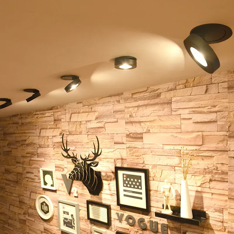 Body Color: Yellow, Emitting Color: changeable - 3 Colors Slim Ceiling Lamp Ceiling Light LED Foldable 360 Recessed Surface Mounted Spotlight for Hallway Gallery Display Living