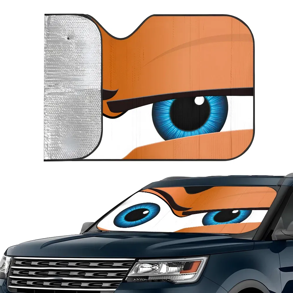 Color: army green - Cartoon Eyes Cute Car SunShade Windshield Foldable Three-layer Insulation Sunshade By Suction Cup Blocks UV Rays Sun