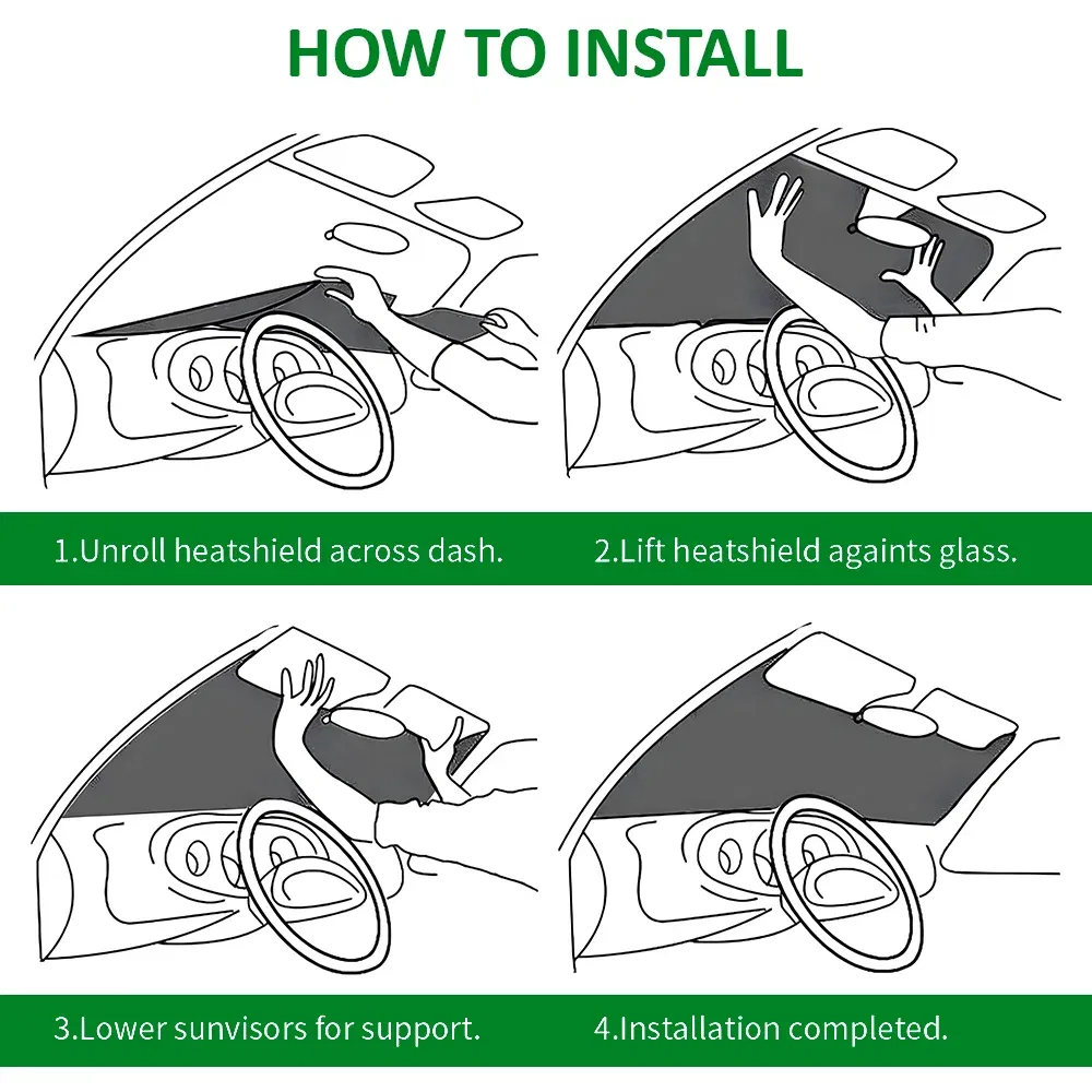 Color: army green - Cartoon Eyes Cute Car SunShade Windshield Foldable Three-layer Insulation Sunshade By Suction Cup Blocks UV Rays Sun