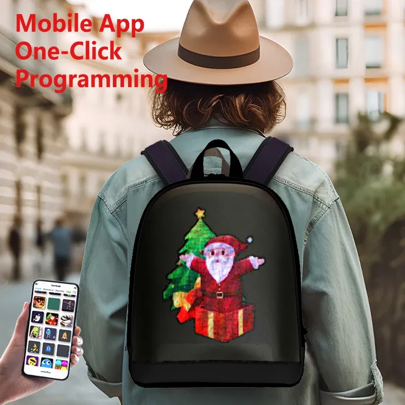 Color: Pink - School Backpack Led Screen Cell Phone Programming DIY Pattern Lightweight Hard Case Women Travel Backpack College Backpacks