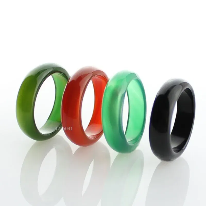 Main Stone Color: WHITE - Natural Chalcedony Hand-carved Jade Ring Fashion Jewelry Gift Jade Rings Various Colors Lovers Gemstones Accessories Wholesale
