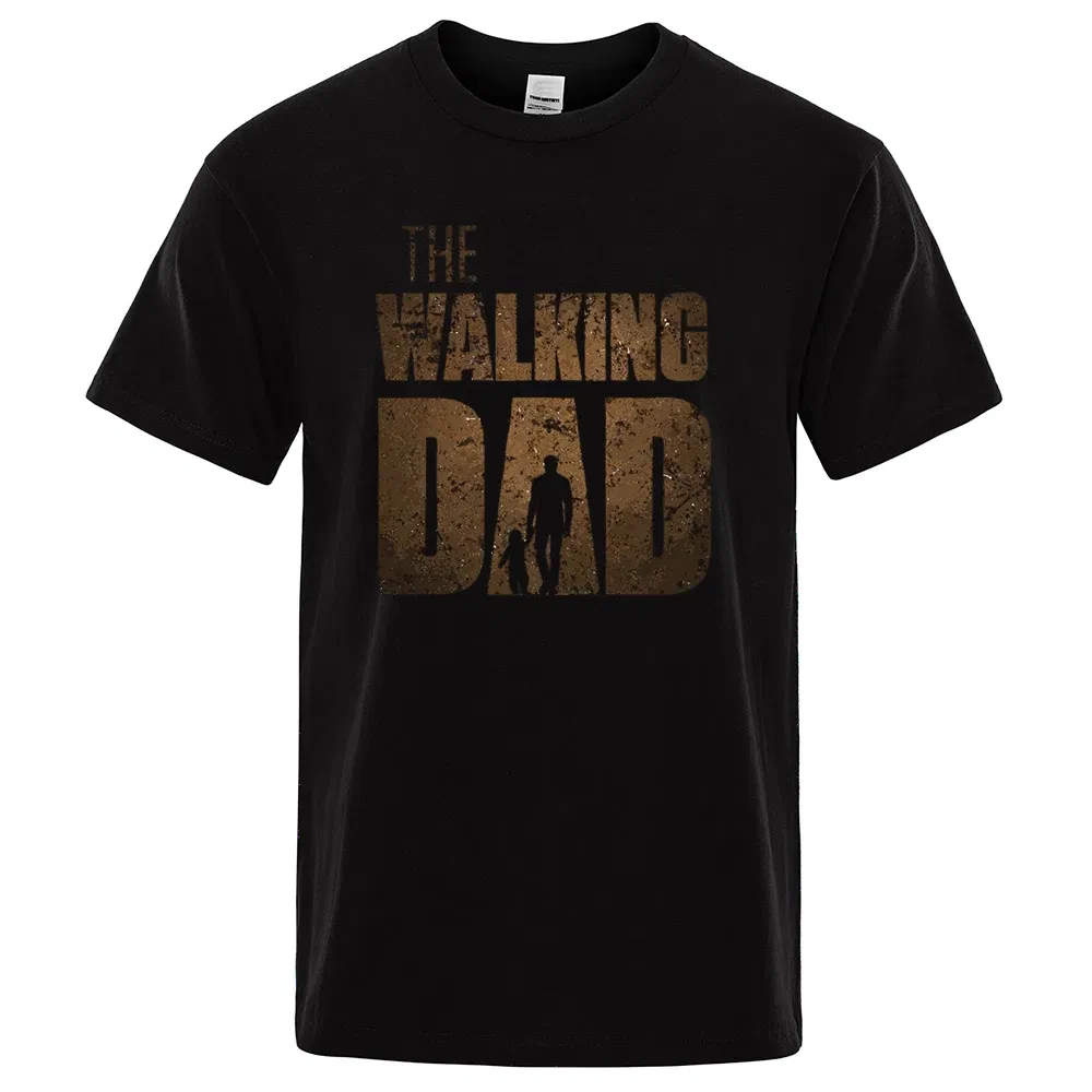 Color: WHITE, Size: M - The Walking Dad Funny Street Printed T-Shirts Men Fashion Summer Tshirt Loose Oversized Cotton Short Sleeves Casual Hip Hop Tees