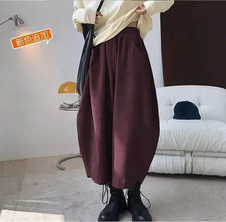 Color: Claret, Size: XXXL - 2023 Autumn Casual Harem Pants Women Cotton High Waisted Trousers Retro Loose Bloomers Women's Oversize Pants Baggy Sweatpants