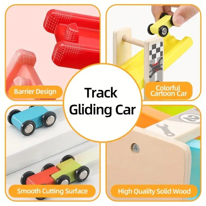 Wooden Ramp Racing Car Set for Youngsters - 4/7 Track Educational Toy with Mini Inertia Slide & Roller Coaster - Perfect Holiday Gift, Yellow