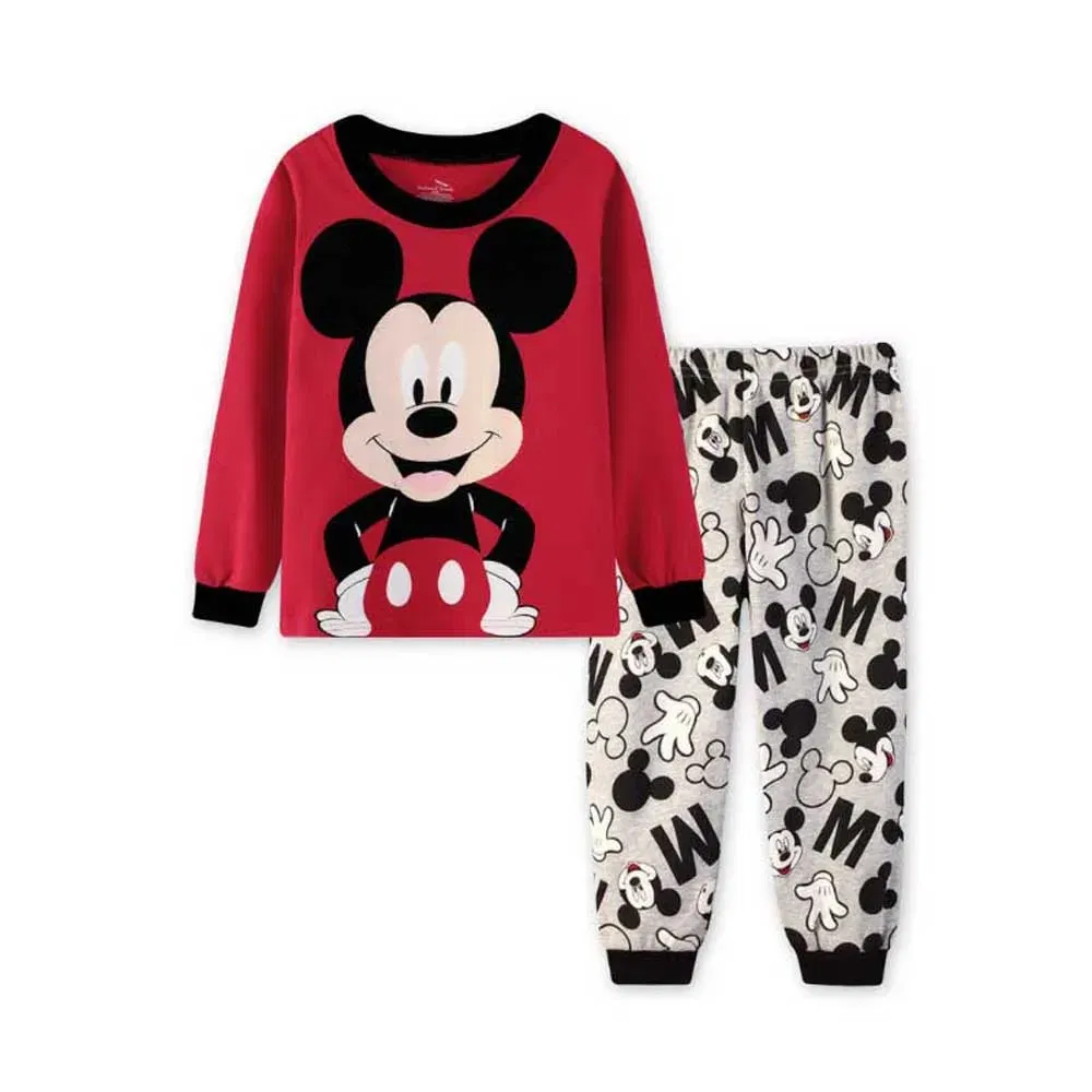Color: GRAY, Kid Size: 6 - MINISO Disney Boys Girls Pajamas Sets Kids Toddler 2 to 3 4 5 6 7 Years Cotton Long Sleeve Spring Fall Children Homewear Pijamas