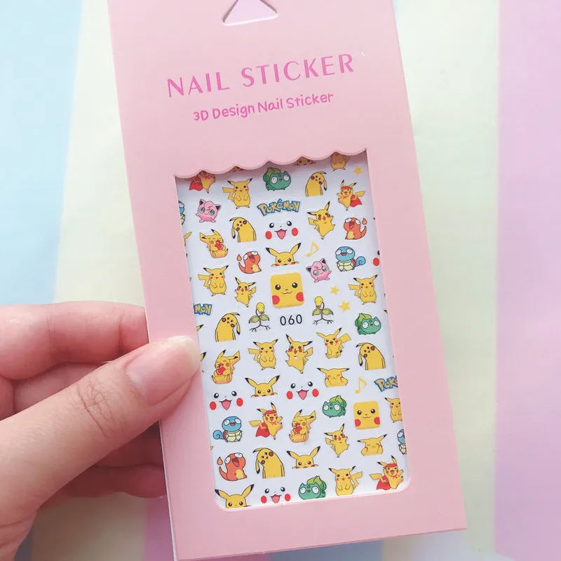 Color: Slate - 1PCS Hello Kitty 3D Nail Stickers Press on Nails Mickey Mouse Donald Duck Stitch Cartoon Stickers Nail Art Decoration
